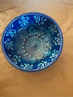 Hand printed Turkish vintage Blue Decorative Ceramic Bowl -
